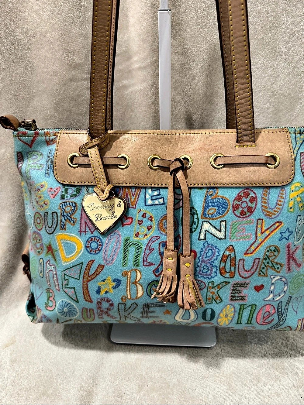 Dooney & Bourke Doodle II Coated Cotton Tote Blue & Brown - Picture 3 of 11
